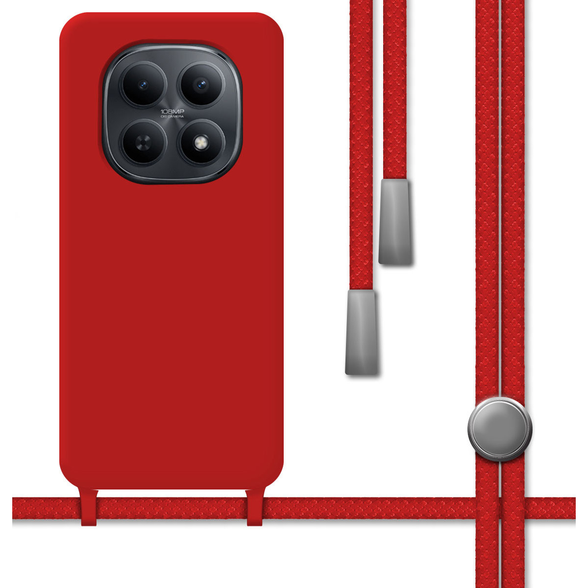Funda Silicona Líquida con Cordón para Xiaomi Poco M8 5G color Roja