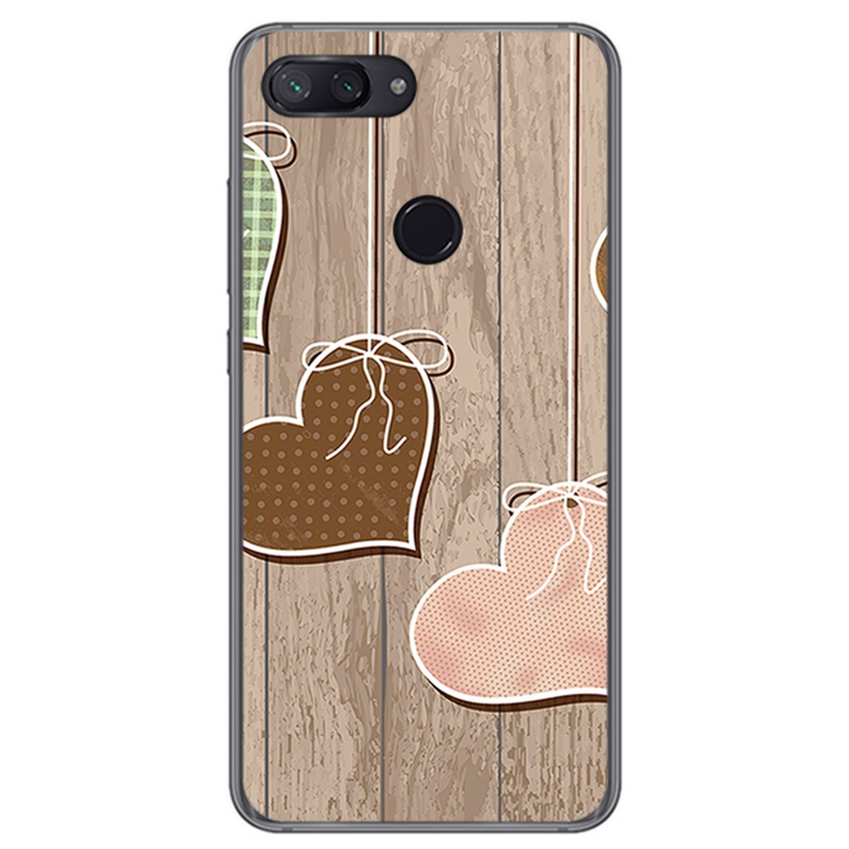 Funda Gel Tpu para Xiaomi Mi 8 Lite Diseño Corazones Madera Dibujos