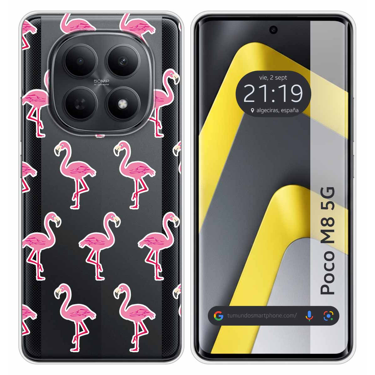 Funda Silicona Transparente para Xiaomi Poco M8 5G diseño Flamenco Dibujos