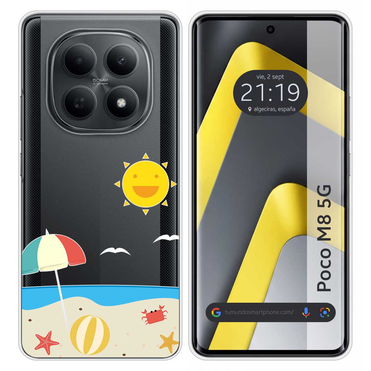Funda Silicona Transparente para Xiaomi Poco M8 5G diseño Playa Dibujos