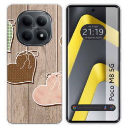 Funda Silicona para Xiaomi Poco M8 5G diseño Corazones Madera Dibujos