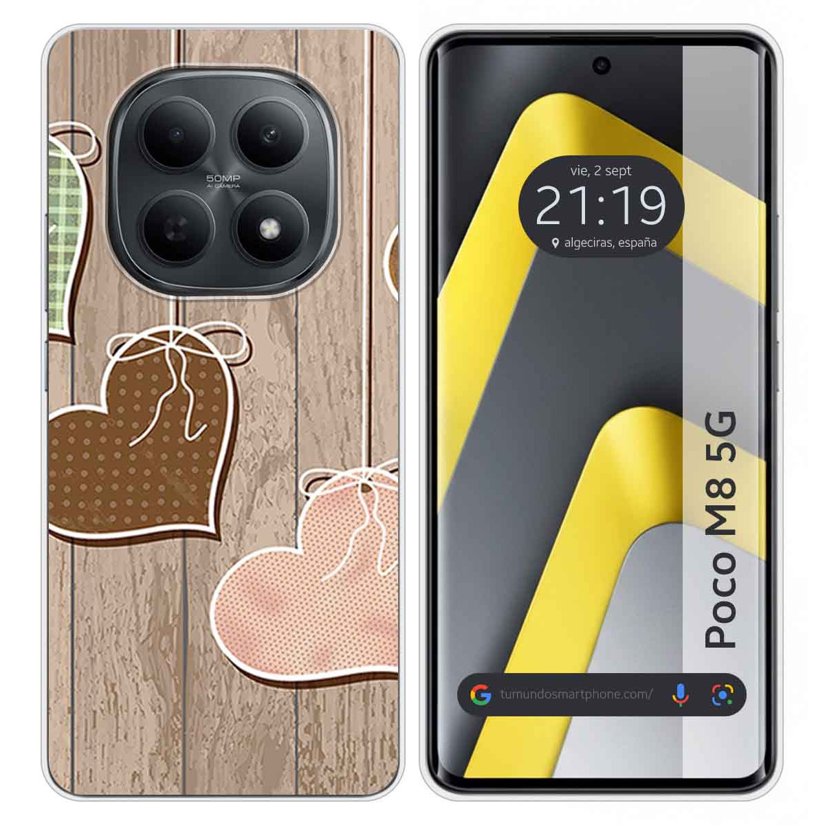 Funda Silicona para Xiaomi Poco M8 5G diseño Corazones Madera Dibujos