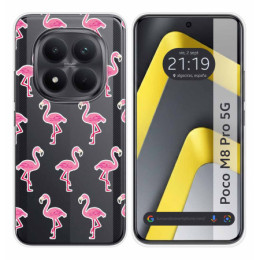 Funda Silicona Transparente para Xiaomi Poco M8 Pro 5G diseño Flamenco Dibujos