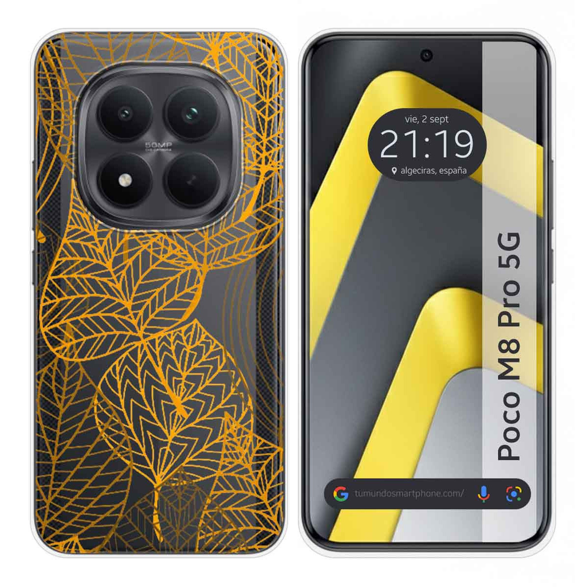 Funda Silicona Transparente para Xiaomi Poco M8 Pro 5G diseño Hojas Dibujos