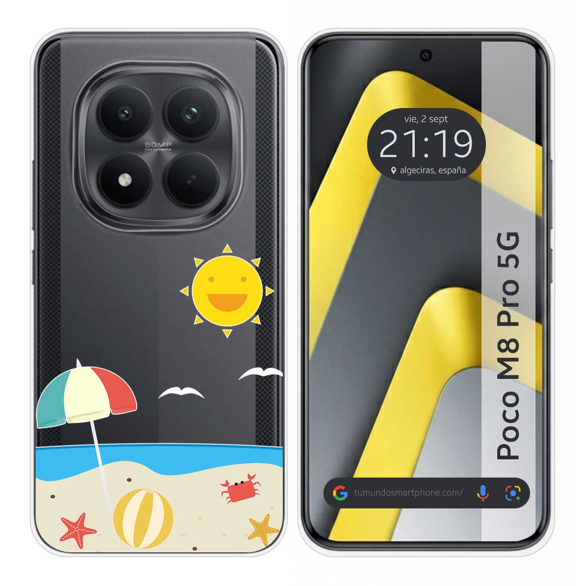 Funda Silicona Transparente para Xiaomi Poco M8 Pro 5G diseño Playa Dibujos