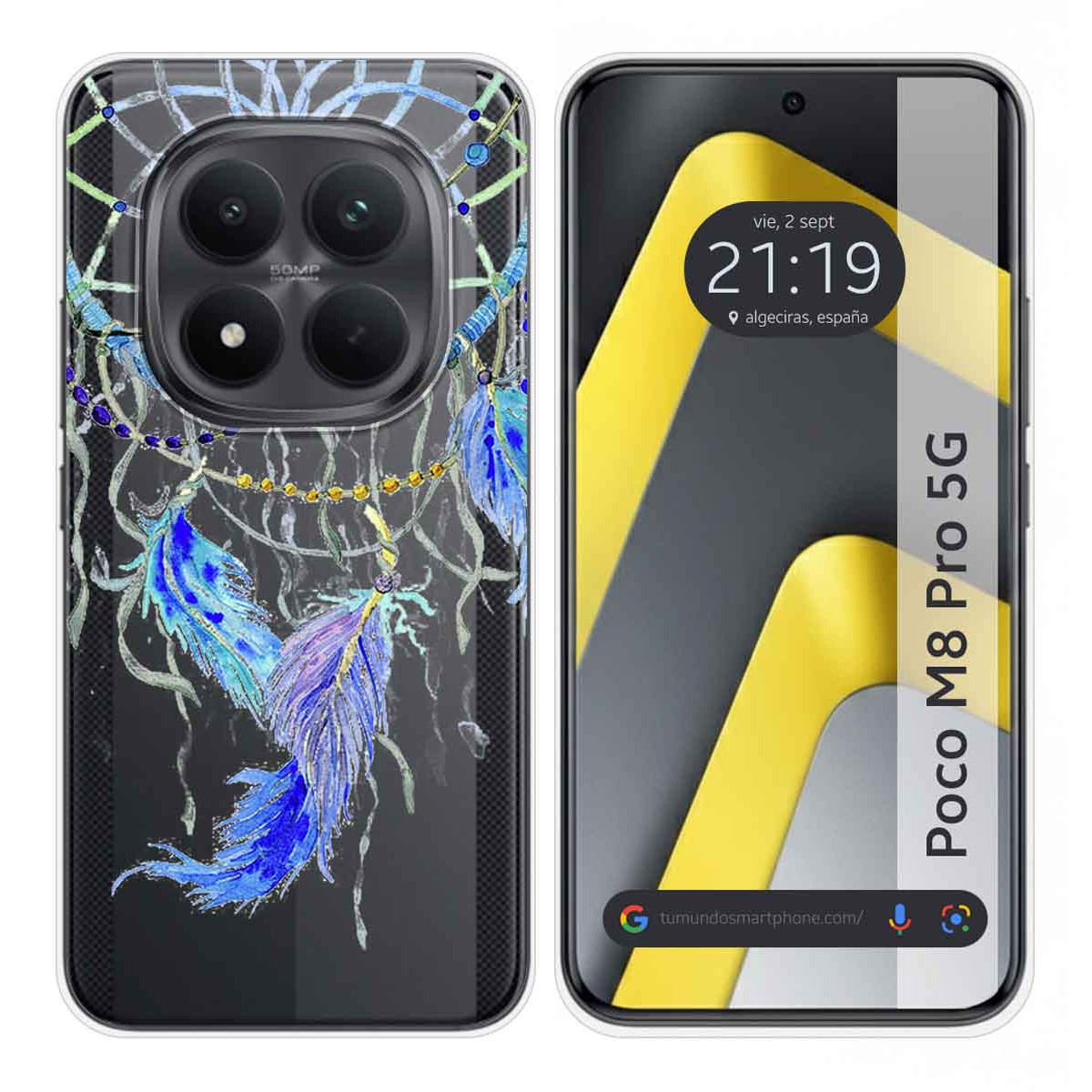 Funda Silicona Transparente para Xiaomi Poco M8 Pro 5G diseño Plumas Dibujos