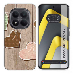 Funda Silicona para Xiaomi Poco M8 Pro 5G diseño Corazones Madera Dibujos