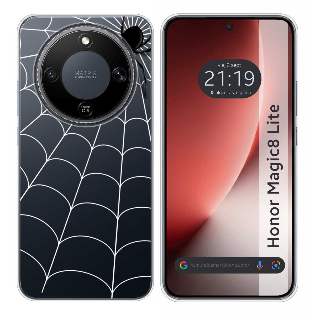 Funda Silicona Transparente para Huawei Honor Magic 8 Lite 5G diseño Araña Dibujos