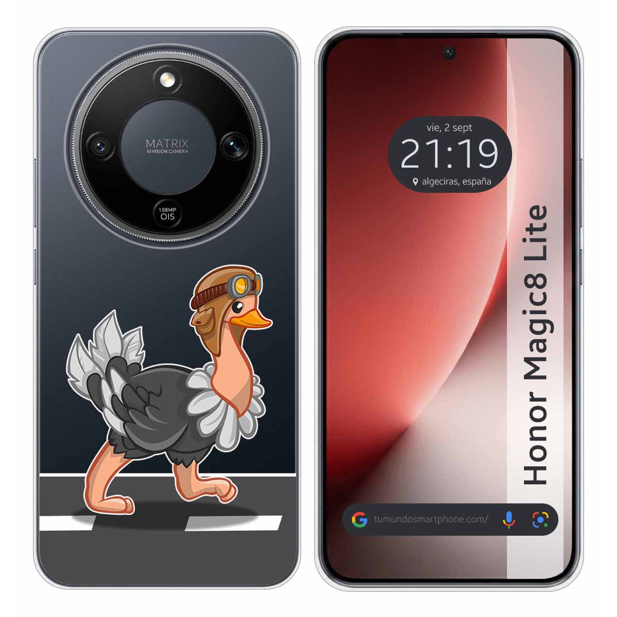 Funda Silicona Transparente para Huawei Honor Magic 8 Lite 5G diseño Avestruz Dibujos