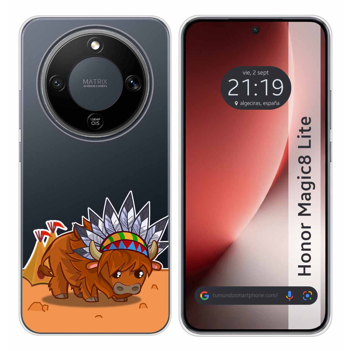 Funda Silicona Transparente para Huawei Honor Magic 8 Lite 5G diseño Bufalo Dibujos