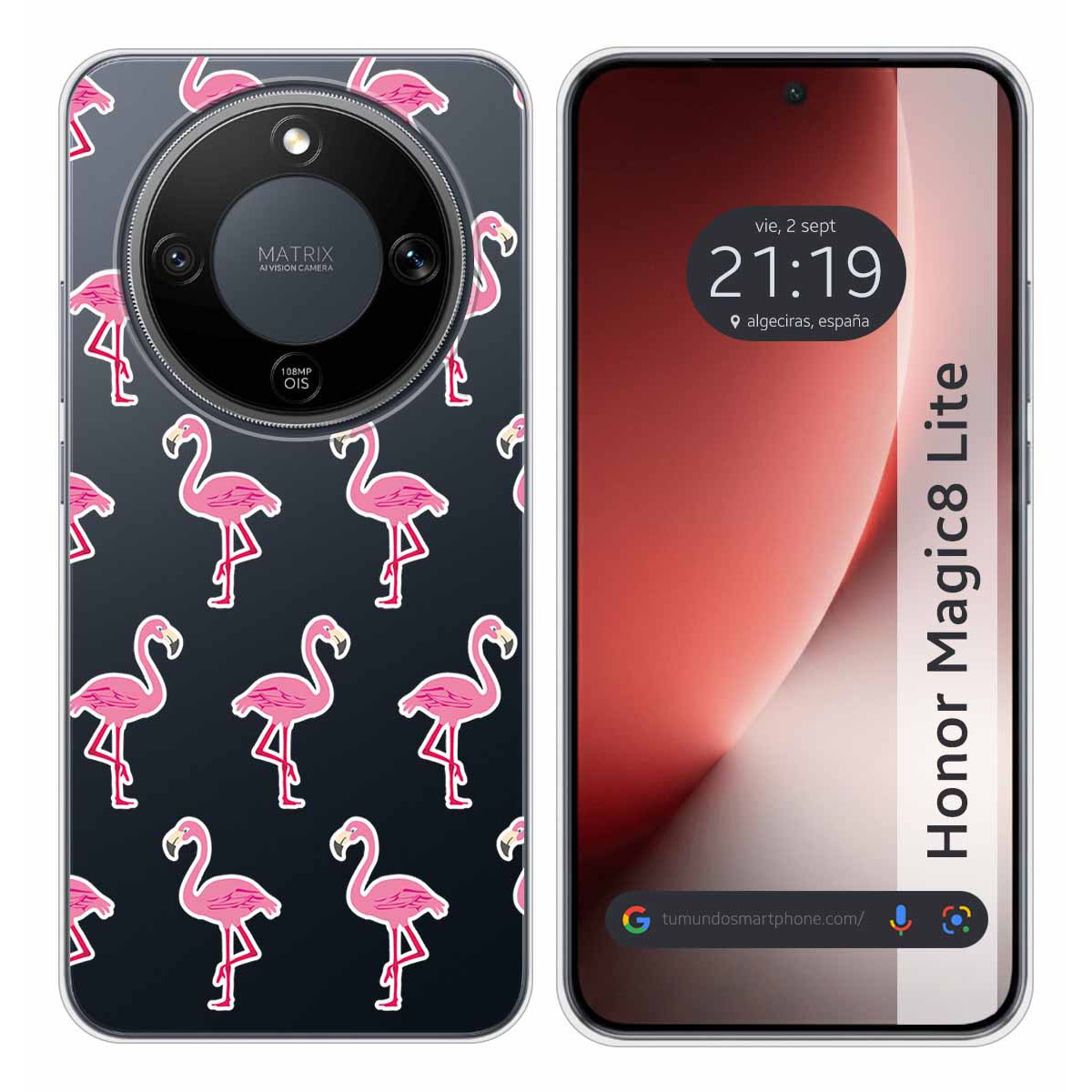 Funda Silicona Transparente para Huawei Honor Magic 8 Lite 5G diseño Flamenco Dibujos