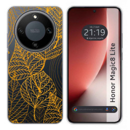 Funda Silicona Transparente para Huawei Honor Magic 8 Lite 5G diseño Hojas Dibujos