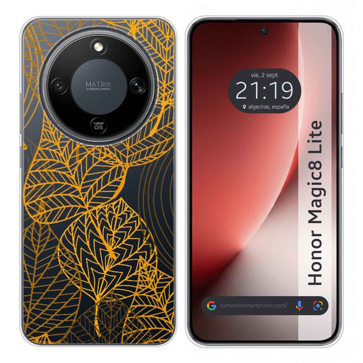 Funda Silicona Transparente para Huawei Honor Magic 8 Lite 5G diseño Hojas Dibujos
