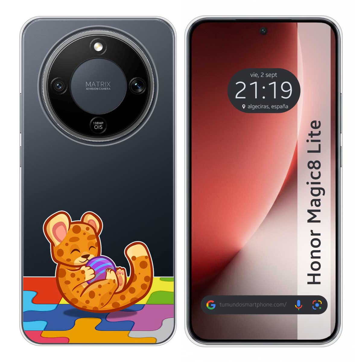 Funda Silicona Transparente para Huawei Honor Magic 8 Lite 5G diseño Leopardo Dibujos