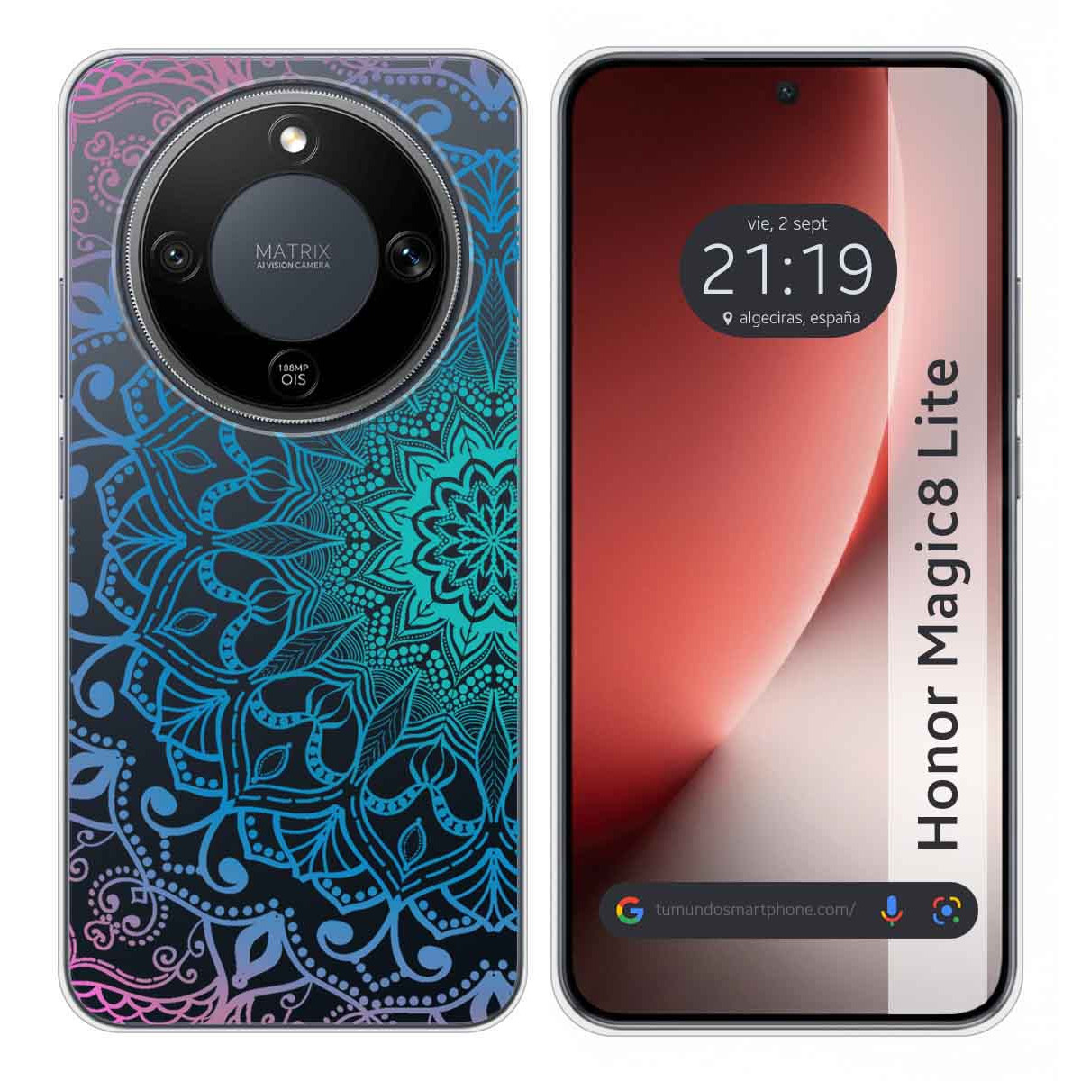 Funda Silicona Transparente para Huawei Honor Magic 8 Lite 5G diseño Mandala Dibujos