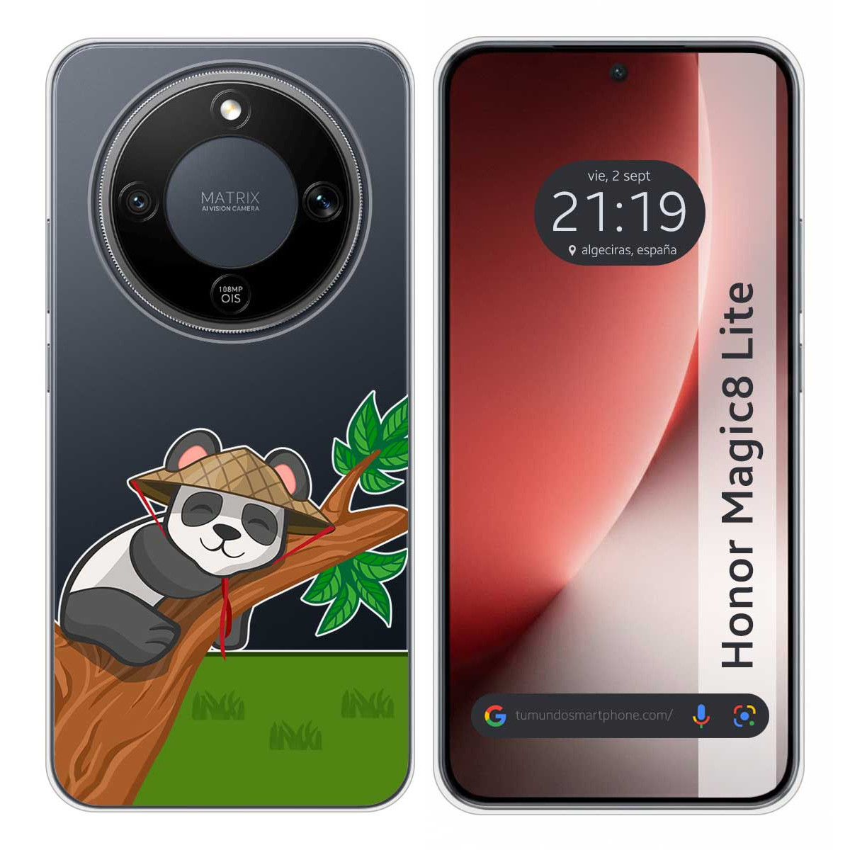 Funda Silicona Transparente para Huawei Honor Magic 8 Lite 5G diseño Panda Dibujos