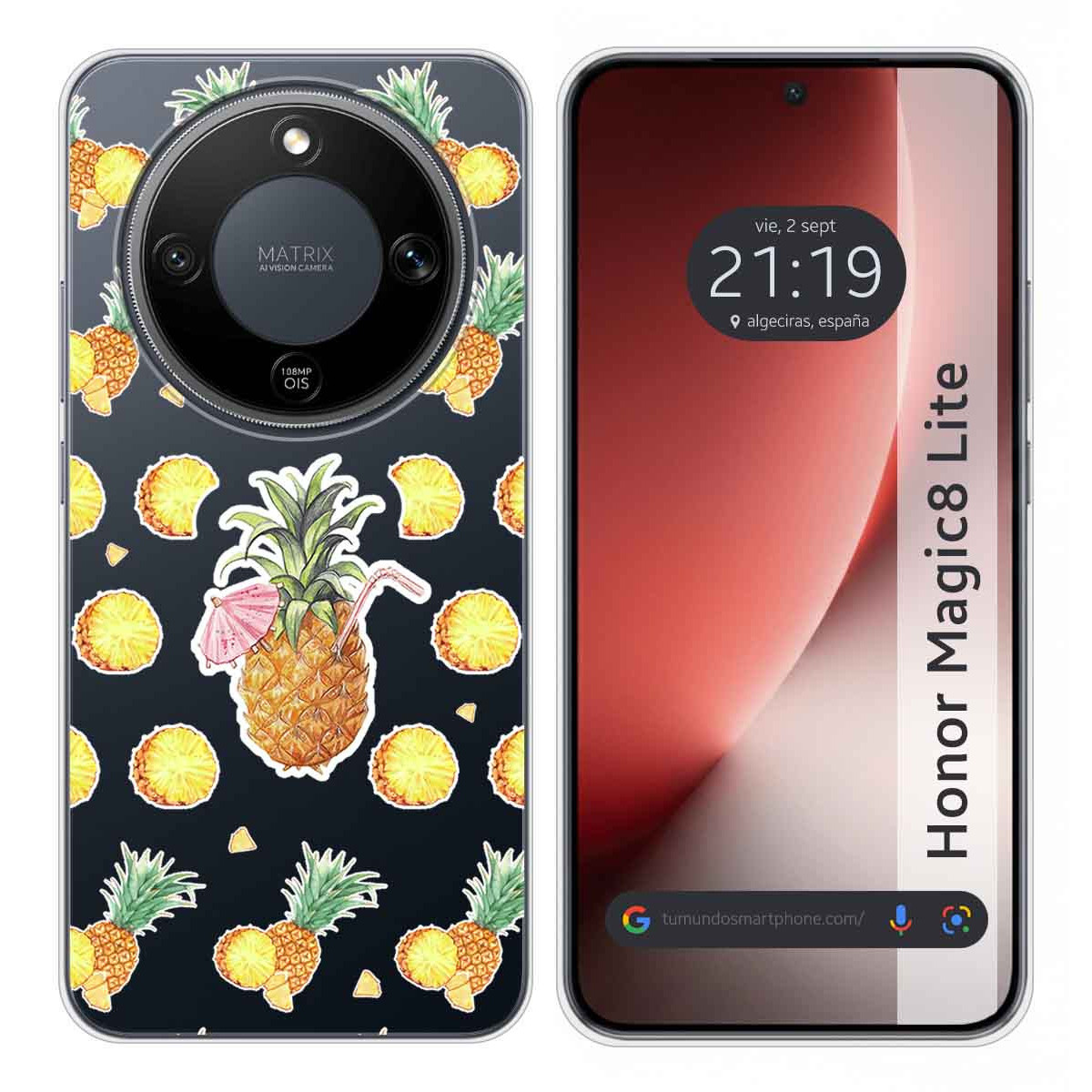 Funda Silicona Transparente para Huawei Honor Magic 8 Lite 5G diseño Piña Dibujos