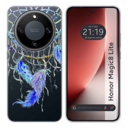 Funda Silicona Transparente para Huawei Honor Magic 8 Lite 5G diseño Plumas Dibujos