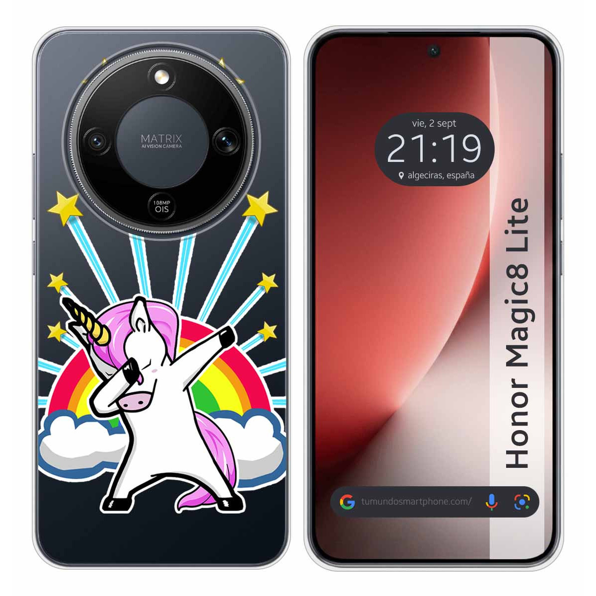 Funda Silicona Transparente para Huawei Honor Magic 8 Lite 5G diseño Unicornio Dibujos