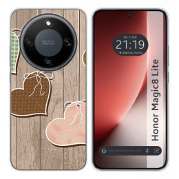 Funda Silicona para Huawei Honor Magic 8 Lite 5G diseño Corazones Madera Dibujos