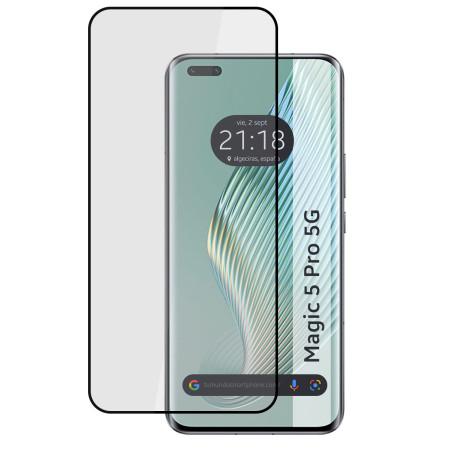 Protector Cristal Templado Curvo 5D Full Glue Negro para Huawei Honor Magic 5 Pro 5G Vidrio