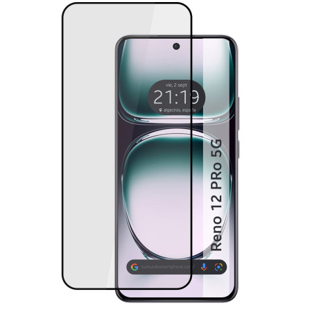 Protector Cristal Templado Curvo 5D Full Glue Negro para Oppo Reno 12 Pro 5G Vidrio
