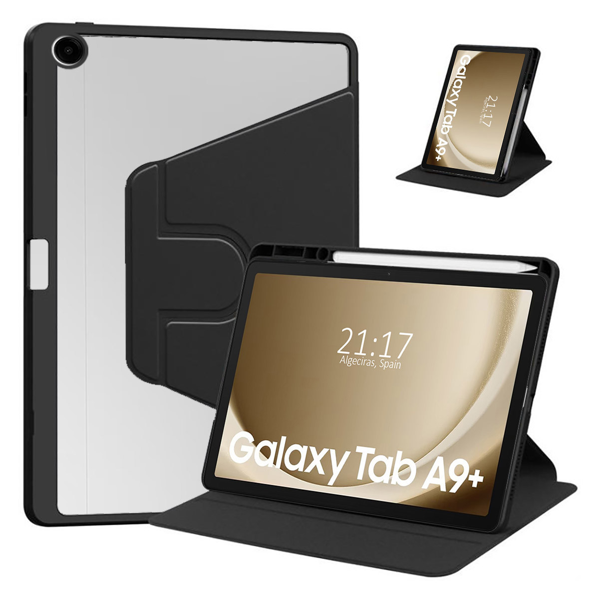 Funda Smart Cover Giratoria para Samsung Galaxy Tab A9+ Plus color Negra