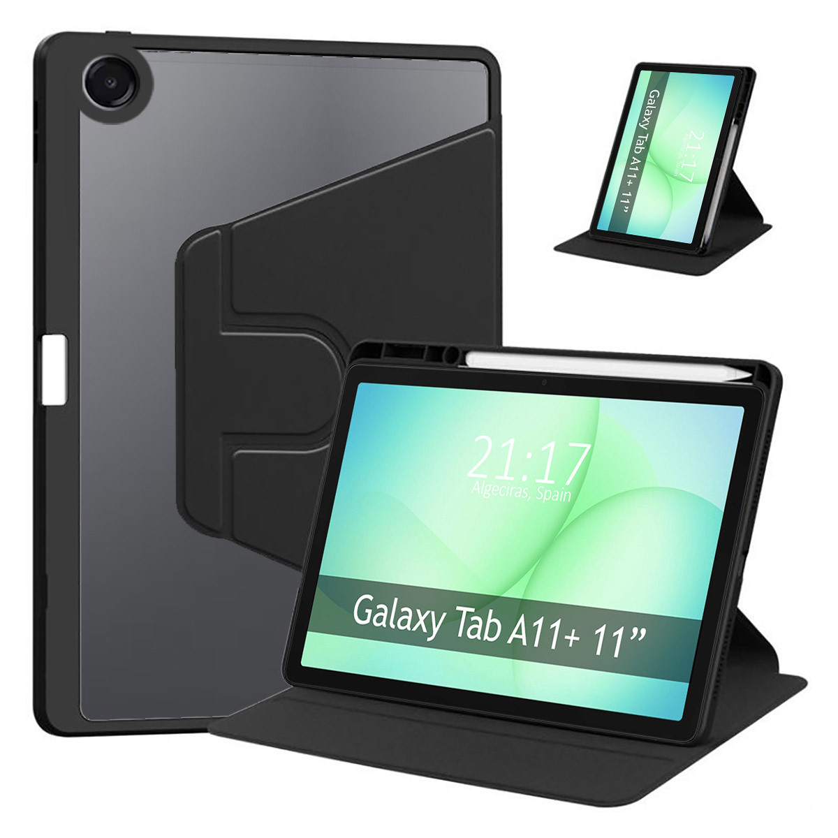 Funda Smart Cover Giratoria para Samsung Galaxy Tab A11+ Plus color Negra