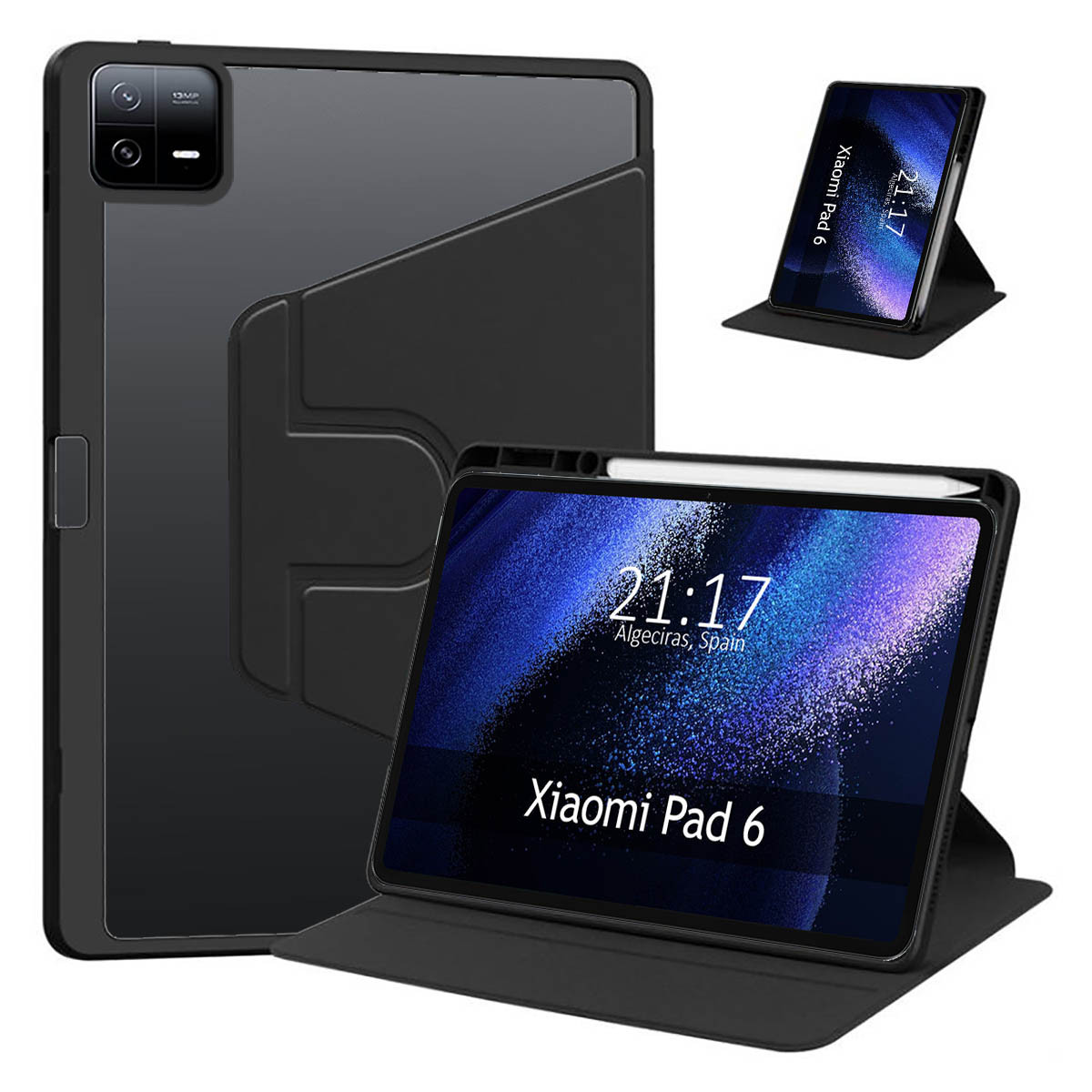 Funda Smart Cover Giratoria para Xiaomi Pad 6 color Negra
