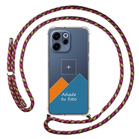 Personaliza tu Funda Colgante Transparente para Oppo Reno 15 FS / 15FS 5G con Cordon Rosa / Dorado Dibujo Personalizada