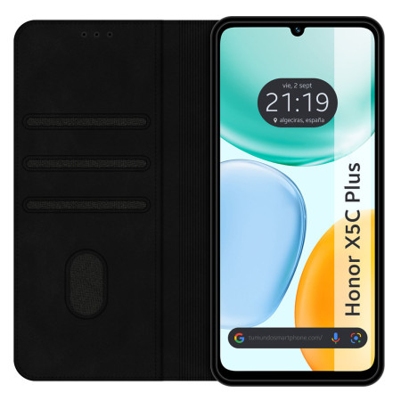 Funda Libro de Polipiel con tarjetero para Huawei Honor X5c Plus color Negra