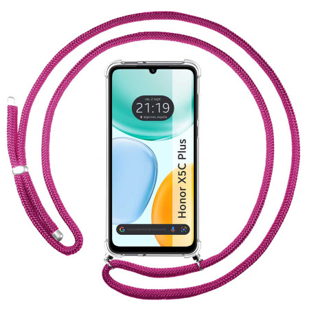 Funda Colgante Transparente para Huawei Honor X5c Plus con Cordon Rosa Fucsia