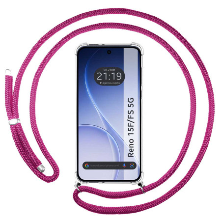 Funda Colgante Transparente para Oppo Reno 15 F / 15F 5G con Cordon Rosa Fucsia