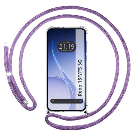 Funda Colgante Transparente para Oppo Reno 15 F / 15F 5G con Cordon Morado