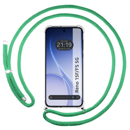 Funda Colgante Transparente para Oppo Reno 15 F / 15F 5G con Cordon Verde Agua