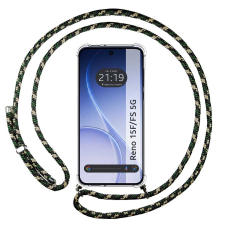 Funda Colgante Transparente para Oppo Reno 15 FS / 15FS 5G con Cordon Verde / Dorado