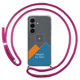 Personaliza tu Funda Colgante Transparente para Samsung Galaxy S26 5G con Cordon Rosa Fucsia Dibujo Personalizada