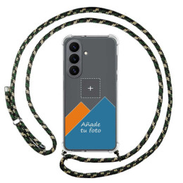 Personaliza tu Funda Colgante Transparente para Samsung Galaxy S26+ Plus 5G con Cordon Verde / Dorado Dibujo Personalizada