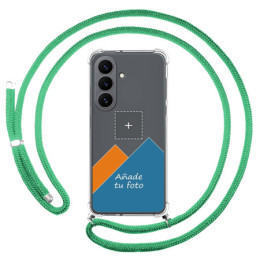Personaliza tu Funda Colgante Transparente para Samsung Galaxy S26+ Plus 5G con Cordon Verde Agua Dibujo Personalizada