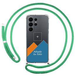 Personaliza tu Funda Colgante Transparente para Samsung Galaxy S26 Ultra 5G con Cordon Verde Agua Dibujo Personalizada
