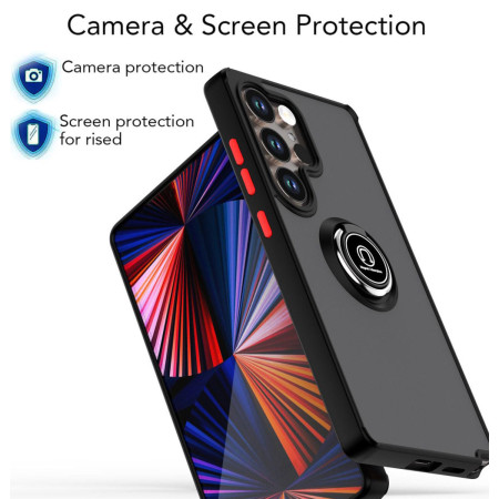 Funda Mate con Borde Negro y Anillo Giratorio 360 para Samsung Galaxy S26 Ultra 5G