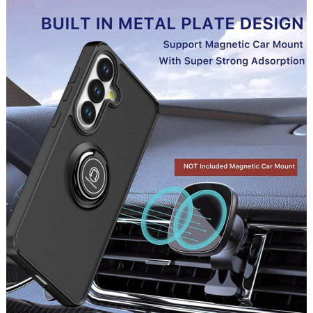 Funda Mate con Borde Negro y Anillo Giratorio 360 para Samsung Galaxy A37 5G