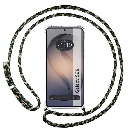 Funda Colgante Transparente para Samsung Galaxy S26 5G con Cordon Verde / Dorado