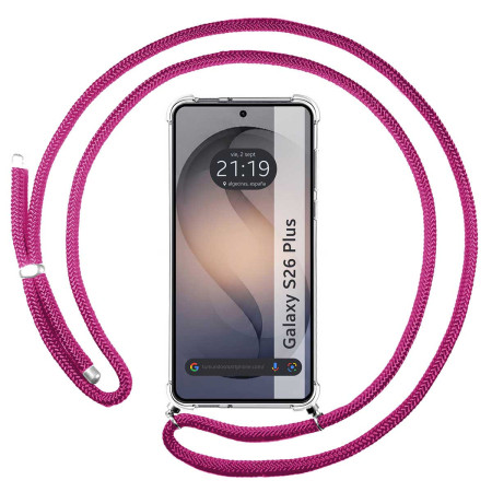 Funda Colgante Transparente para Samsung Galaxy S26+ Plus 5G con Cordon Rosa Fucsia