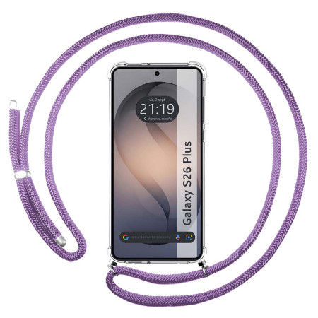Funda Colgante Transparente para Samsung Galaxy S26+ Plus 5G con Cordon Morado
