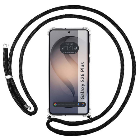 Funda Colgante Transparente para Samsung Galaxy S26+ Plus 5G con Cordon Negro