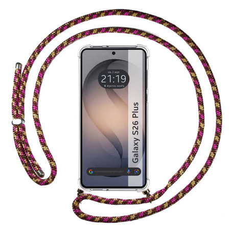Funda Colgante Transparente para Samsung Galaxy S26+ Plus 5G con Cordon Rosa / Dorado