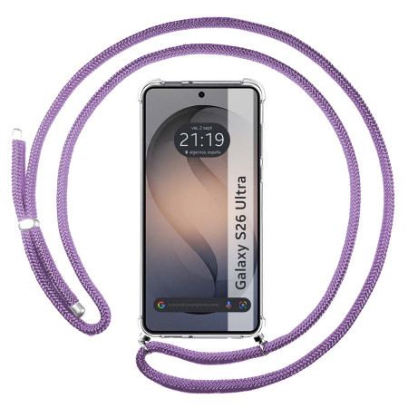 Funda Colgante Transparente para Samsung Galaxy S26 Ultra 5G con Cordon Morado