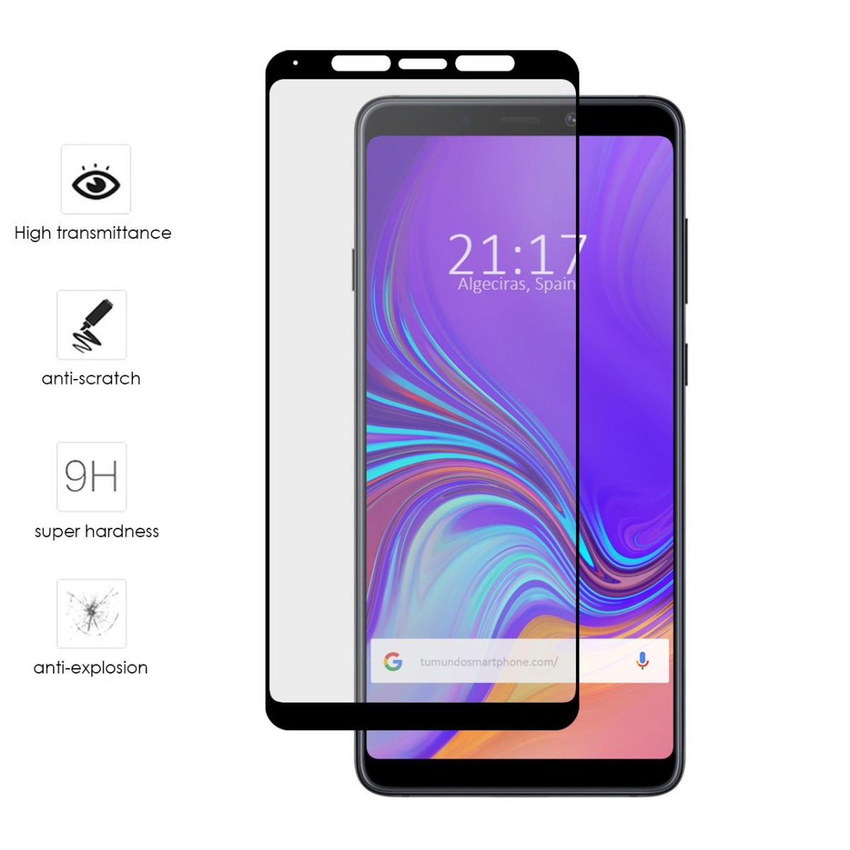 Protector Cristal Templado Frontal Completo Negro para Samsung Galaxy A9 (2018) Vidrio