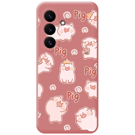 Funda Silicona Líquida Rosa para Samsung Galaxy S26+ Plus 5G diseño Cerdos Dibujos